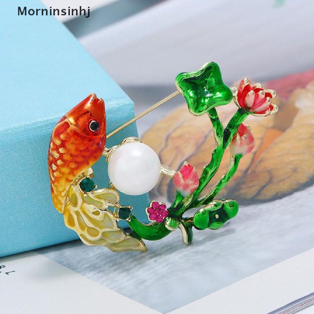 Mornin Perhiasan Bros Kristal Ikan Merah Vintage Untuk Wanita Strass Pin Dan Aksesoris id