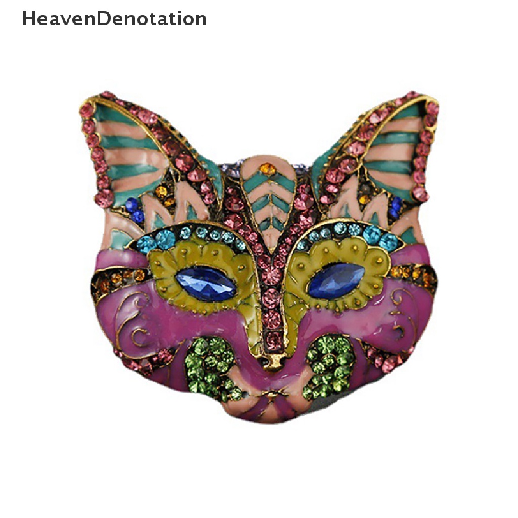 [HeavenDenotation] 1pc Fashion Vintage Wanita Berlebihan Enamel Pageran Kepala Kucing Kristal Bros HDV