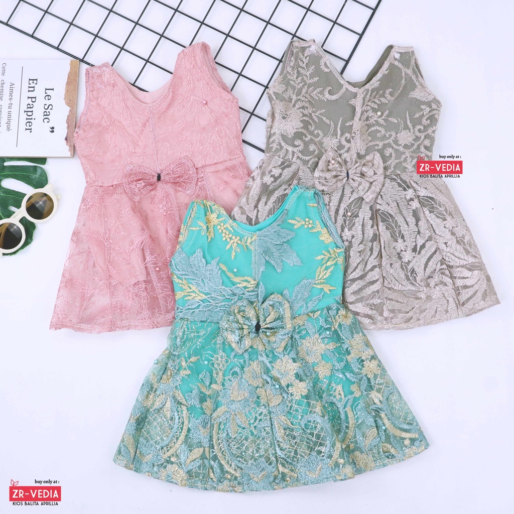 Dress Brukat Davina uk Bayi 3-12 Bulan / Dres Brokat Anak Perempuan Cewek Pakaian Model Baju Import