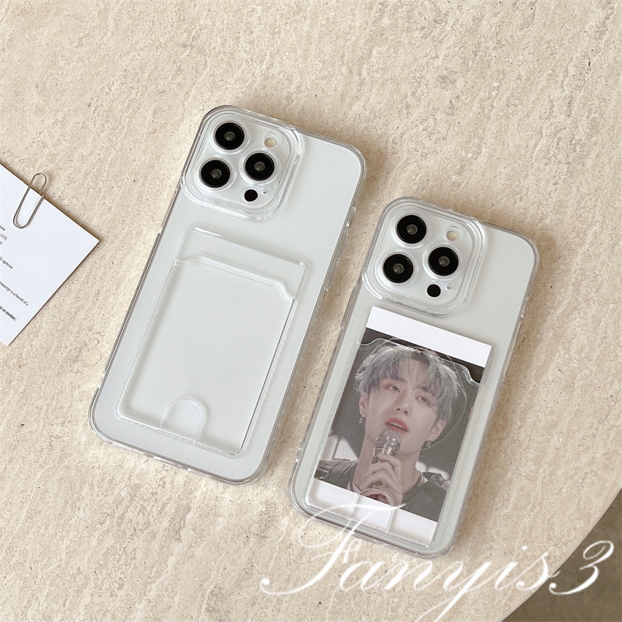 OPPO A78 A17 A17k A77 A77s A57 A76 A96 A16 A16s A16k A15 A15s A74 A54 A55 A95 A94 A53 A32 A9 2020 A5s A3s Reno 8T 7Z 6Z 5Z A52 Putih Transparan Tempat Kartu Phone Case TPU Soft Cover