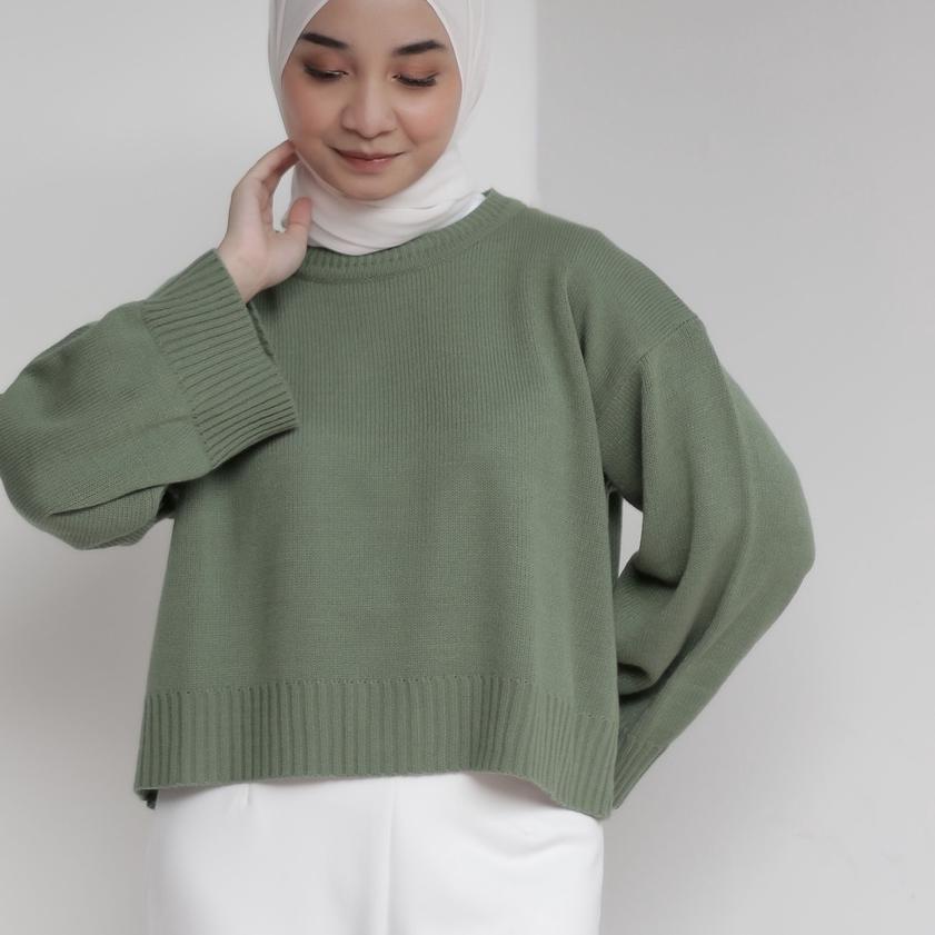 ♖ Ahlami- Noura Basic Crop Top Oversize Crop Top Rajut Sweatshirt Crop Oversize Panjang Lengan Sweat