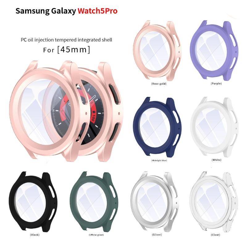 Full Cover Tempered Glass Hard PC Shockproof Watch Bumper Anti Gores Untuk Samsung Galaxy Watch 5pro 45mm Smartwatch