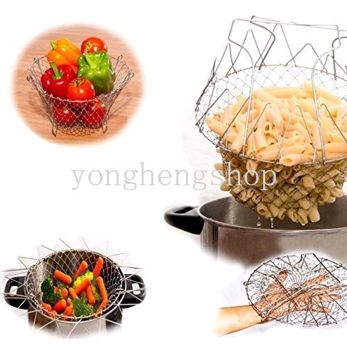 Kreatif Stainless Steel Teleskopik Keranjang Penggorengan Lipat Kukus Bilas Basket Gorengan Saringan Buah Sayur Drainase Rak Alat Masak Dapur