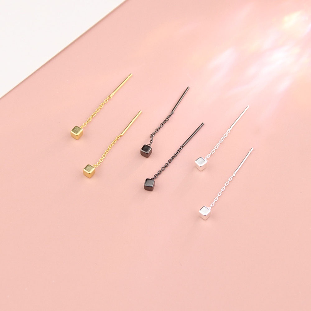 1pasang woman fashion simple Square Berlian Imitasi Rumbai Rantai Anting Menjuntai Perhiasan