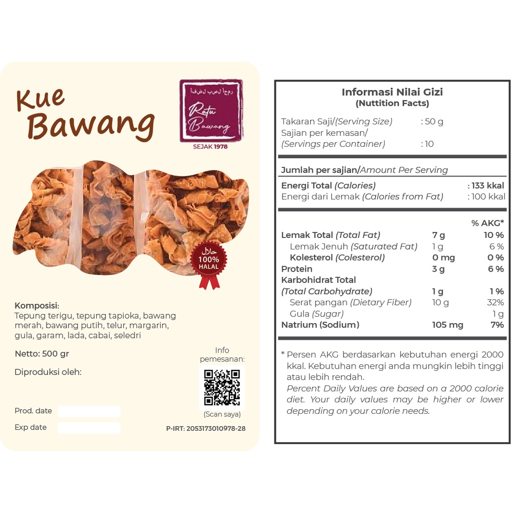 Kue Bawang Pita Premium &quot; Ratu Bawang &quot; Enak Renyah Packing Zip Lock