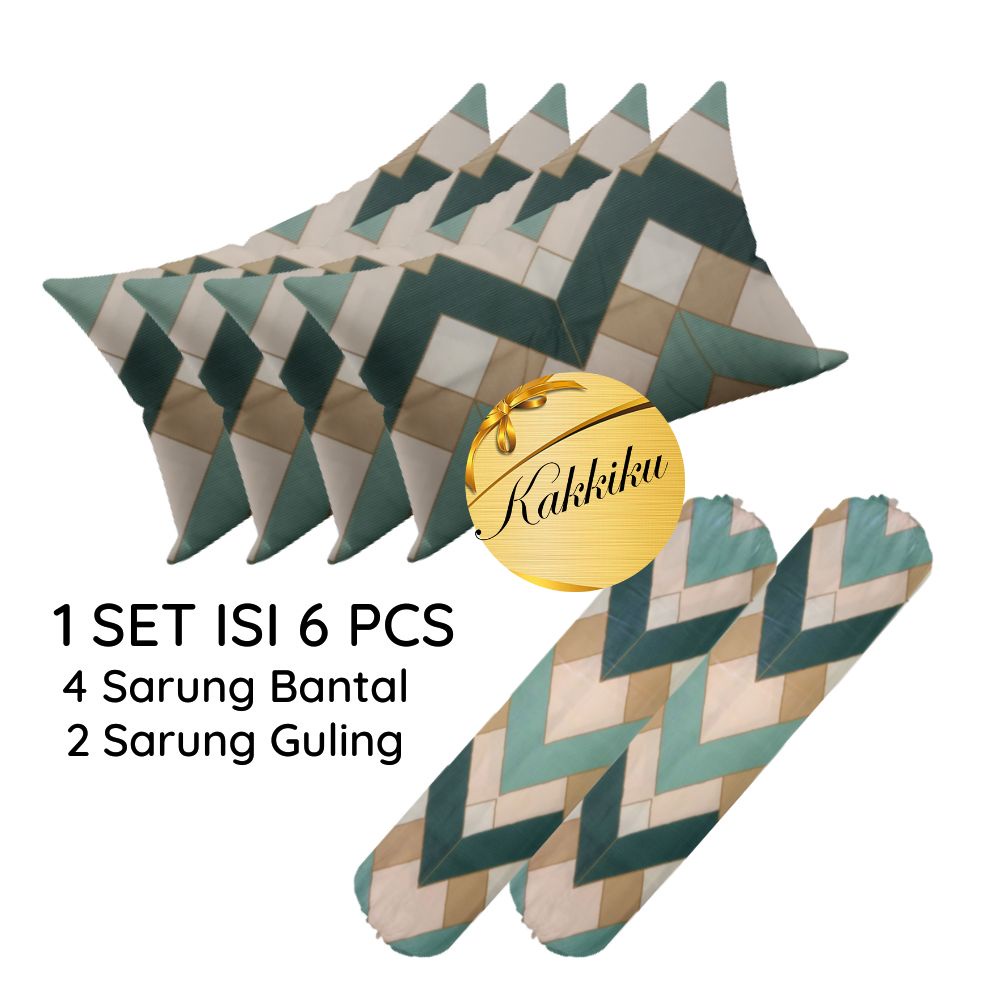 Paket 4 Sarung Bantal +2 Sarung Guling Isi 6 pcs Sarung Bantal Karakter Motif Aesthetic Abstrak Zigzag Terlengkap