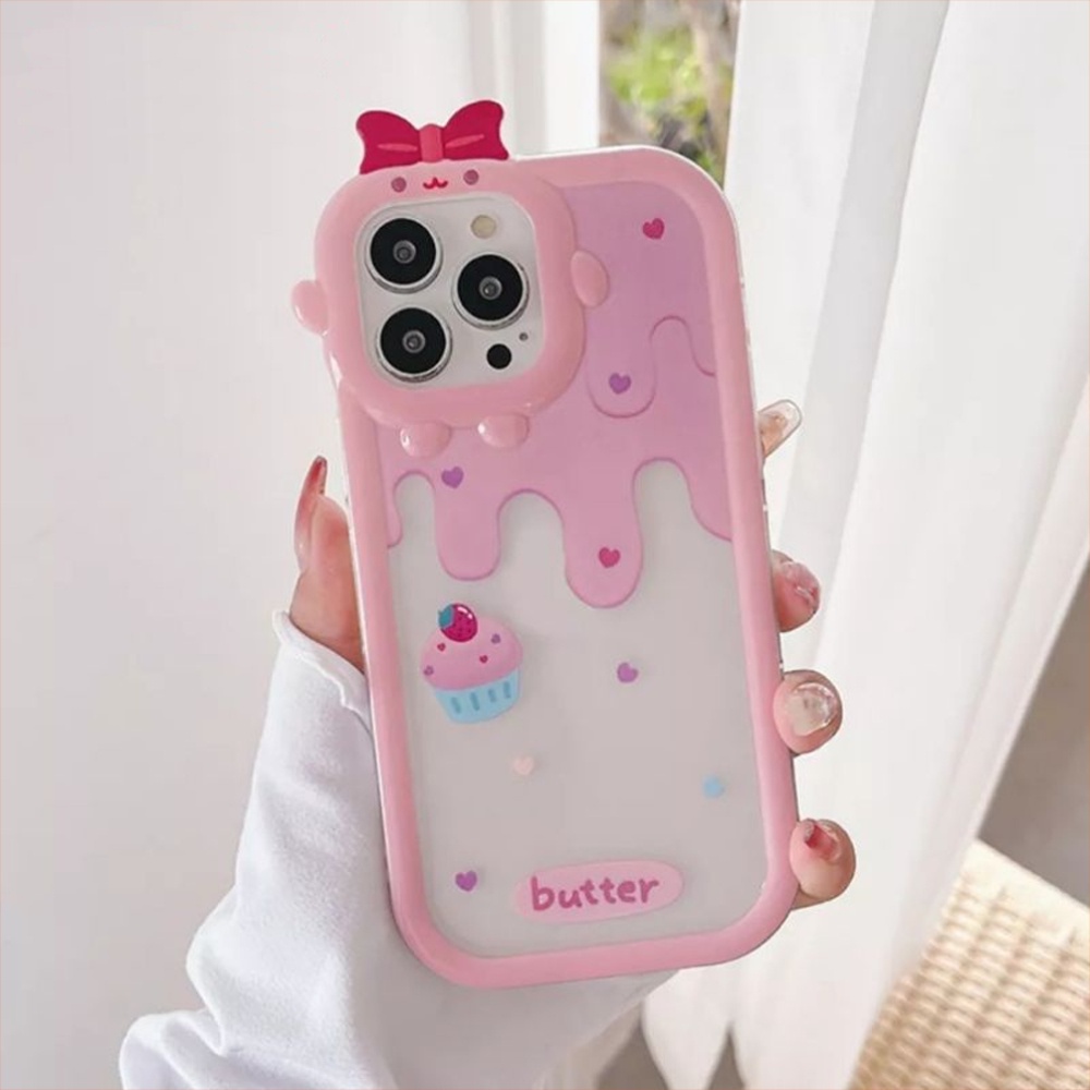 Case iPhone X XS XR 11 12 12 Pro 12 Pro Max Casing Cute Cake 3D Camera Monster Character Silicon Premium