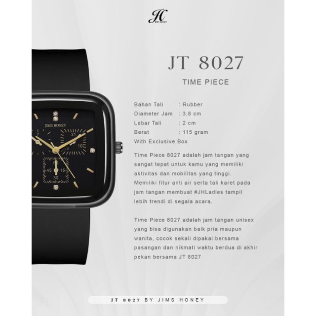 JIMS HONEY 8027 ORI JAM TANGAN RUBBER BAND UNISEX WANITA PRIA ANTI AIR QUARTZ WATCH TALI KARET BOX