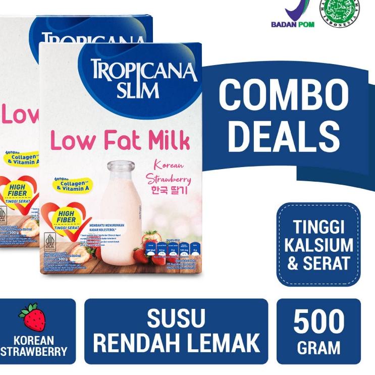 

✸ Twin Pack - Tropicana Slim Low Fat Milk Korean Strawberry 500g – Susu dengan Kolagen ✯