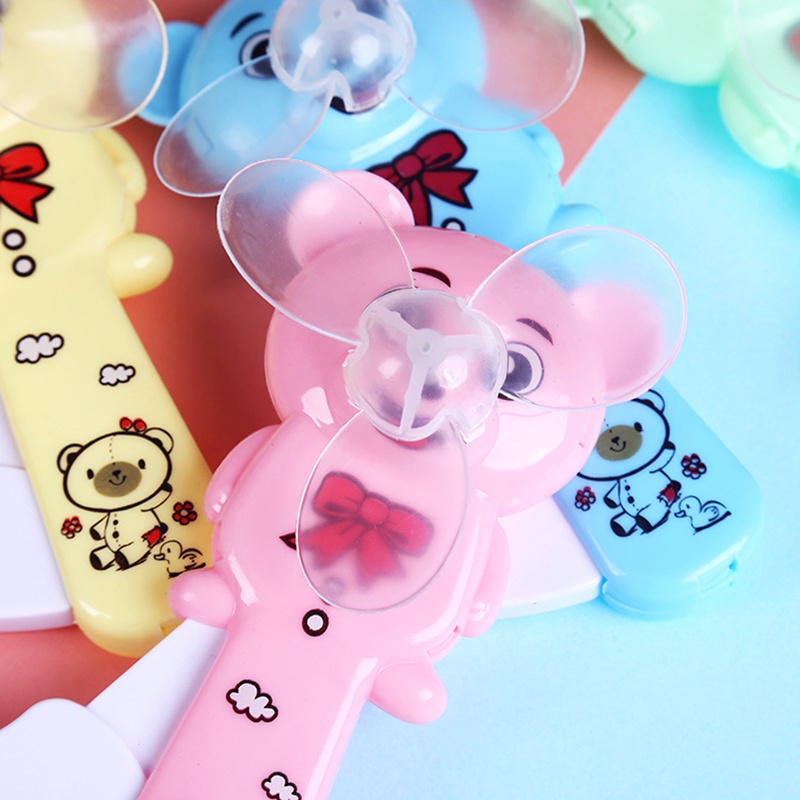 Kipas Angin Genggam Mini Manual Portable Motif Kartun Beruang Lucu Untuk Anak / Outdoor / Musim Panas