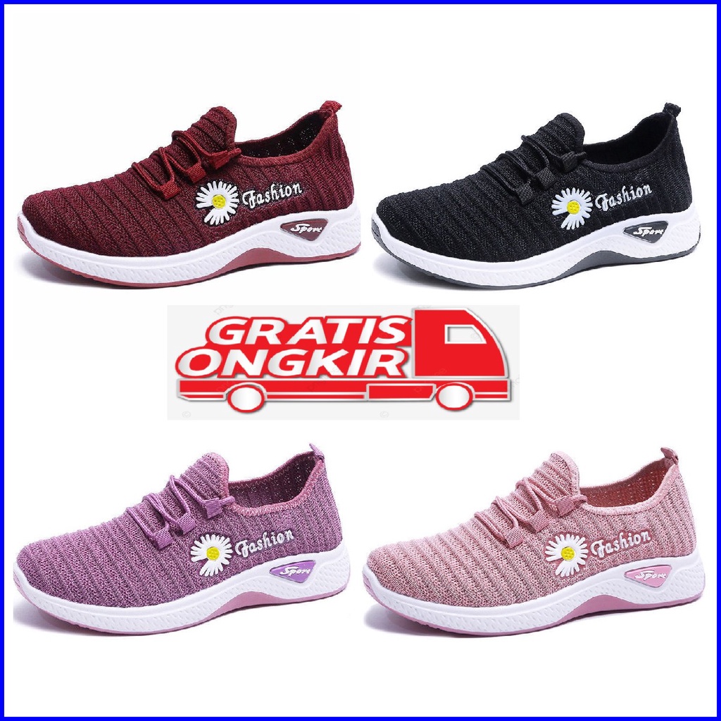 Sepatu Sneakers Rajut Wanita Import Fashion Kasual Sporty