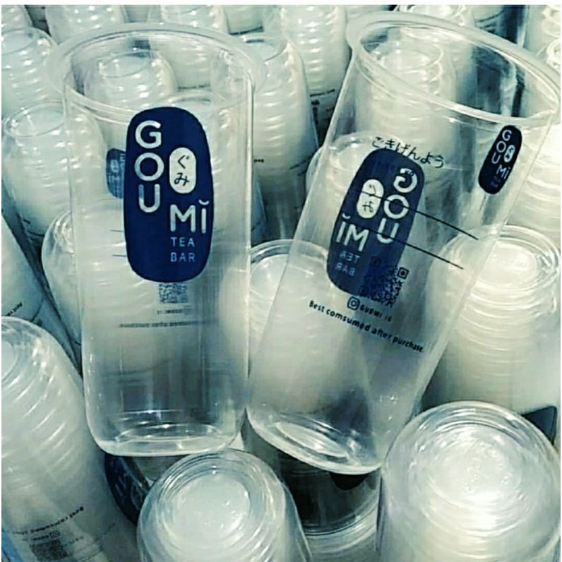 Sablon Plastik Gelas Cup Oval 18-22oz + Tutup Cembung || harga per 100 pcs || Desain Suka Suka || st