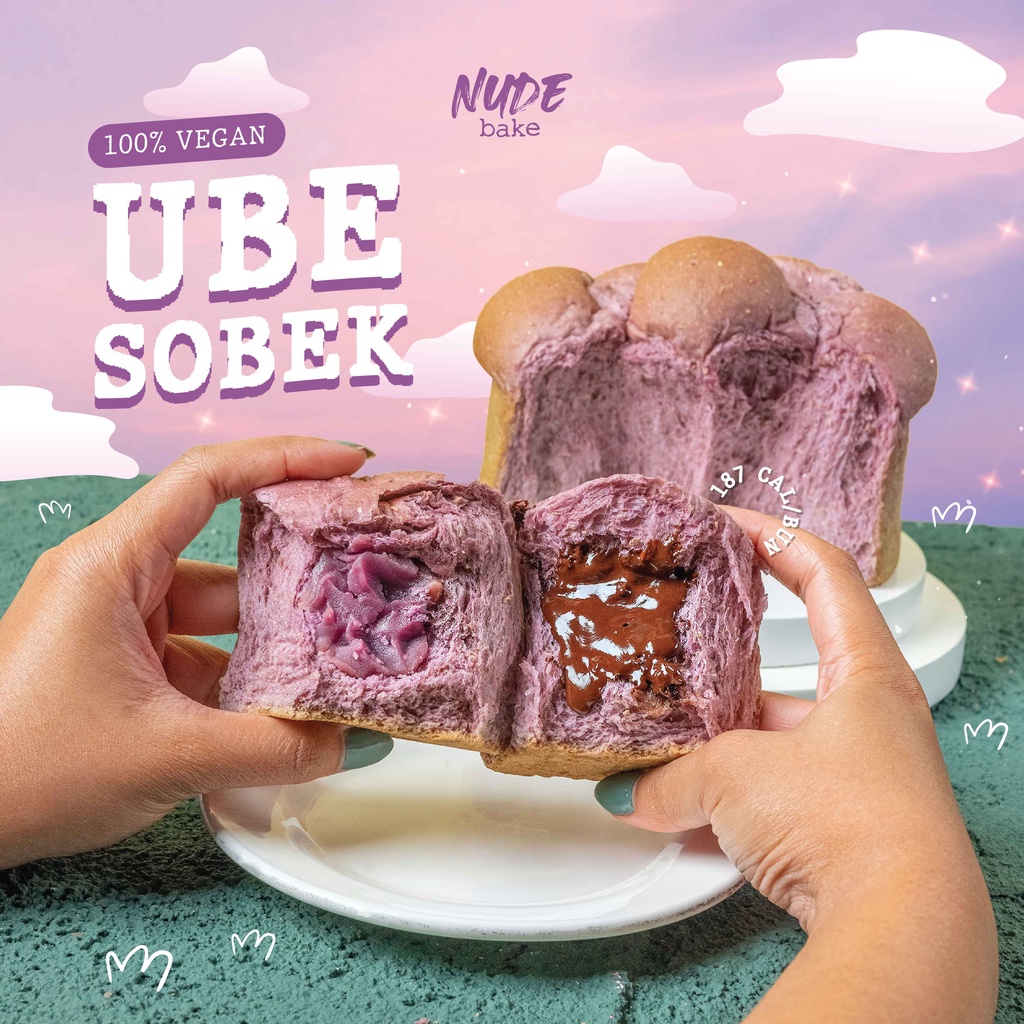 

NUDE BAKE Vegan Ube Sobek Melted Dark Choco x Taro Filling (7 buns) Healthy Diet Sehat Whole Wheat Sarapan Roti / Bread