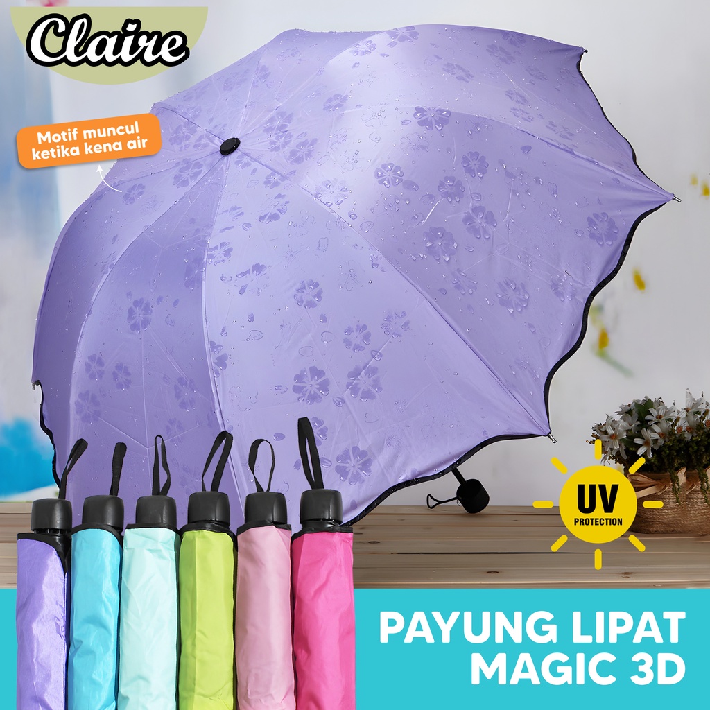 Payung Lipat 3D Ajaib Foldable Magic Umbrella 3 Dimensi Muncul Motif Ketika Basah Payung Anti UV