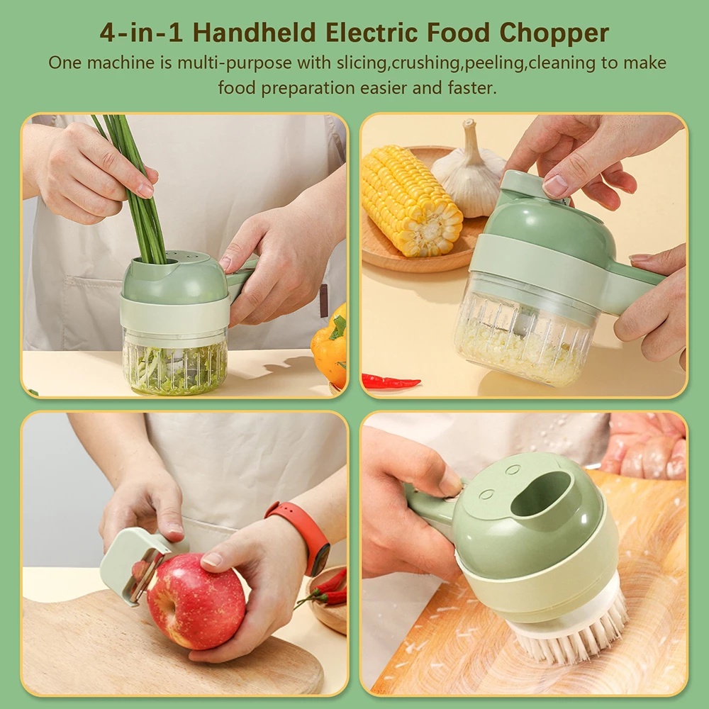 【COD】Handheld Electric 4 In 1 Vegetable Slicer Cutter Garlic Chili Vegetable Crusher Kitchen Tool USB Charging Ginger Masher Machine