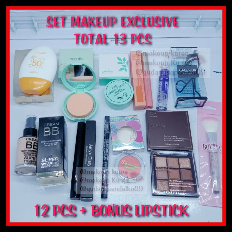 Paket Make Up - Paket Make Up Lengkap - Paket Makeup Set isi 12pcs + BONUS LIPSTIK dan MASKER TOTAL 14PCS