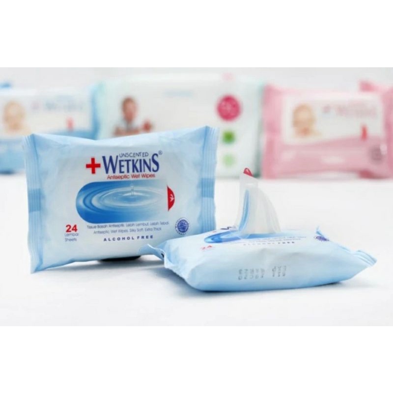 BUY 1 GET 1 FREE Tissue Basah Wetkins Antiseptic 24'S Tisu Basah Baby Wet Wipes Tisu Basah Bayi