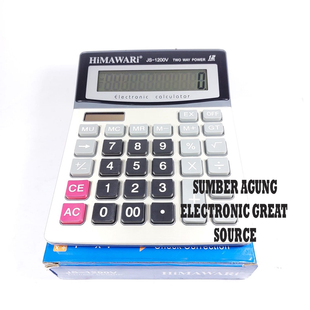 Himawari Kalkulator JS1200 1200V 12 Digit Layar Lebar Dual Power Check Correction