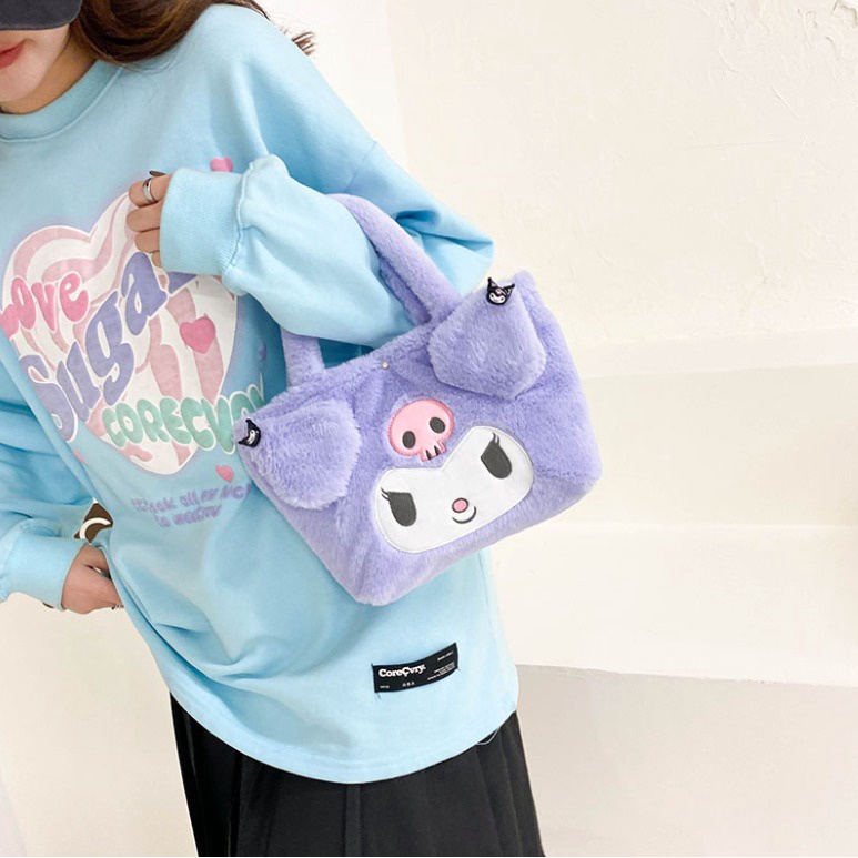 DIORAMI - Shoulder Bag Motif Karakter Sanrio My Melody Cinnamorol Kuromi Lucu Fur HANDBAG Tas Tenteng Totebag Perempuan Korea Style By Chikoisme NR