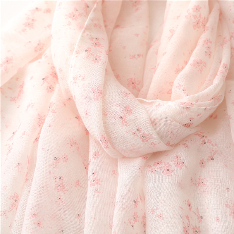 ITSFRIDAY FLOY Scarf - Premium Pashmina Shawl Selendang Syal Pasmina Hijab Import Motif Small Flower Baby Pink Tassel