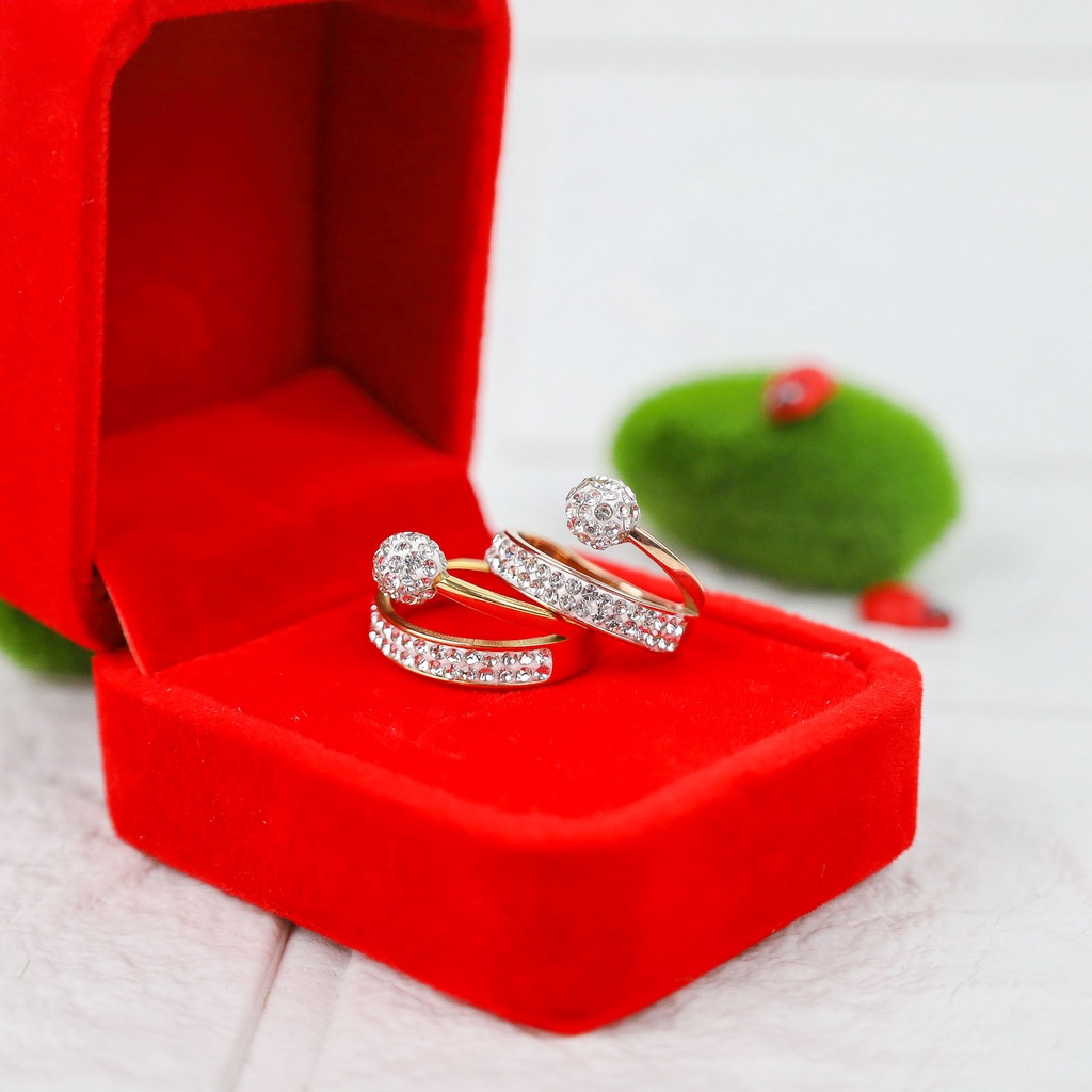 Cincin bola disko ful zircon Titanium Stainless Steel 316L anti karat harga grosir bisa bayar di tempat