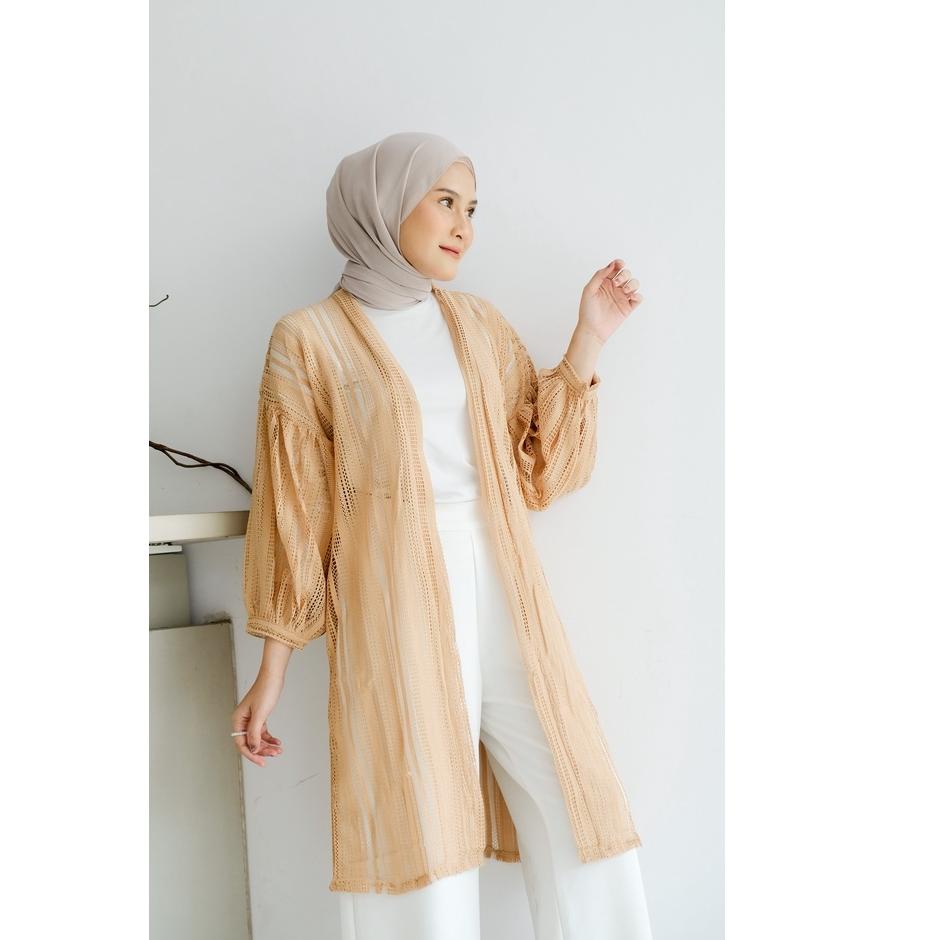 ✽ Bella Long Outer Brokat / Lace Cardigan Lengan Balon ➾