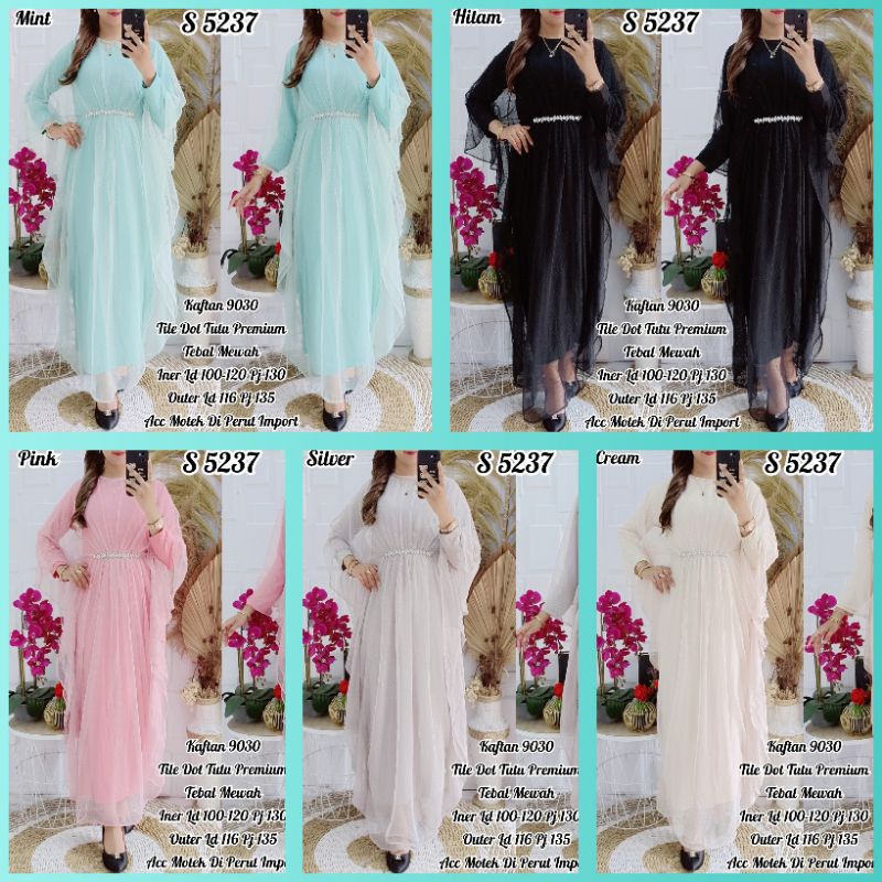 S 5237 Kaftan 9030 Tile Dot Tutu Premium Tebal Mewah