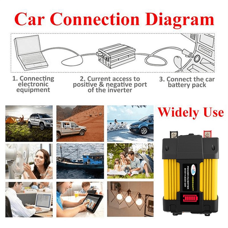 4000W Power Inverter Dc 12v Ac 220v Dual Usb Dengan Display Led Untuk Mobil Inverter Tenaga Surya