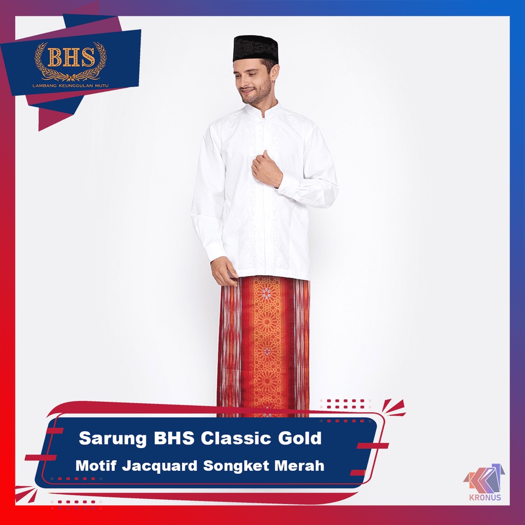Sarung BHS Classic Gold Motif Jacquard Songket Merah