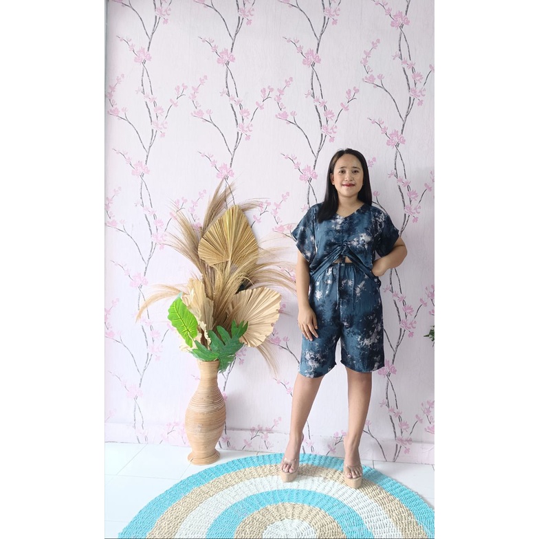 Baju Kerut Wanita Lengan Pendek Tie dye / Atasan Kerut Wanita Lengan Pendek / Setelan Kerut Jumbo