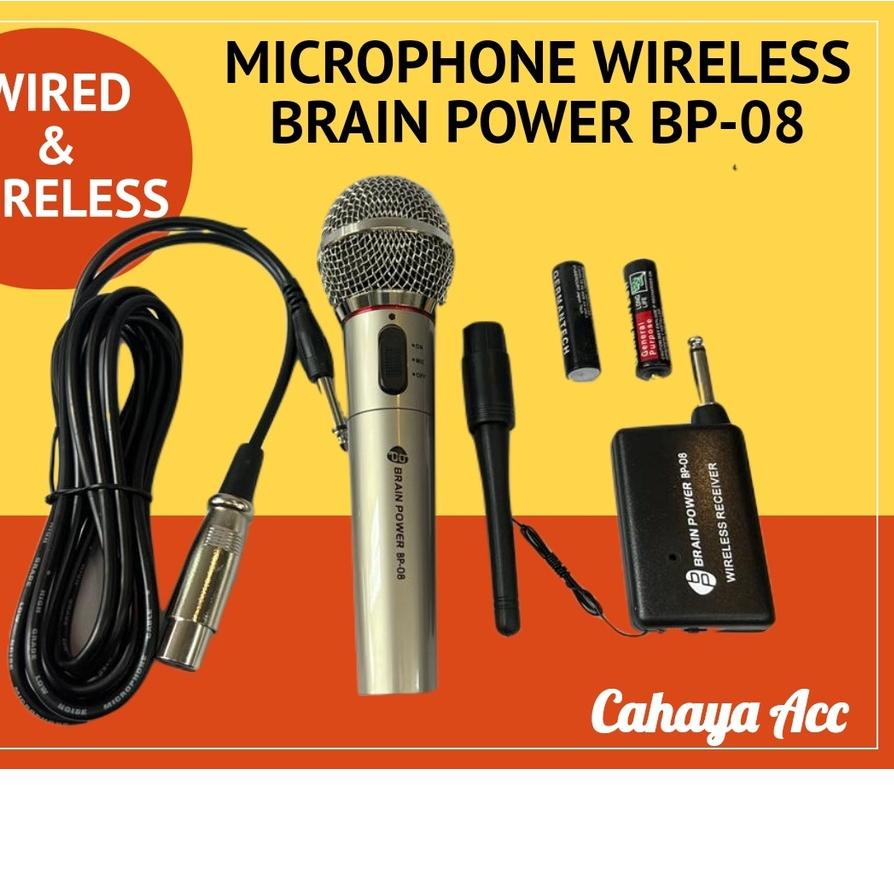 ✸ Microphone Wireless Proffesional Brain Power BP-08 - Mic Wireless dan Kabel - Microphone Wired &amp; Wireless - Mikrofon Bluetooth dan Kabel ♪
