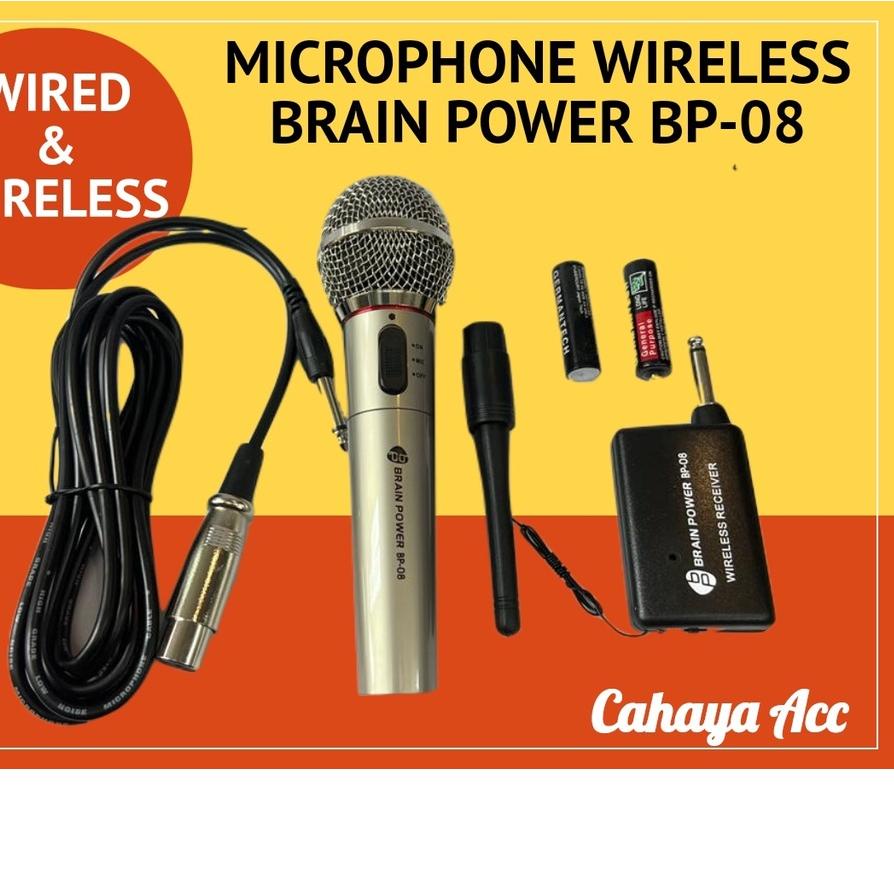 ✸ Microphone Wireless Proffesional Brain Power BP-08 - Mic Wireless dan Kabel - Microphone Wired & W