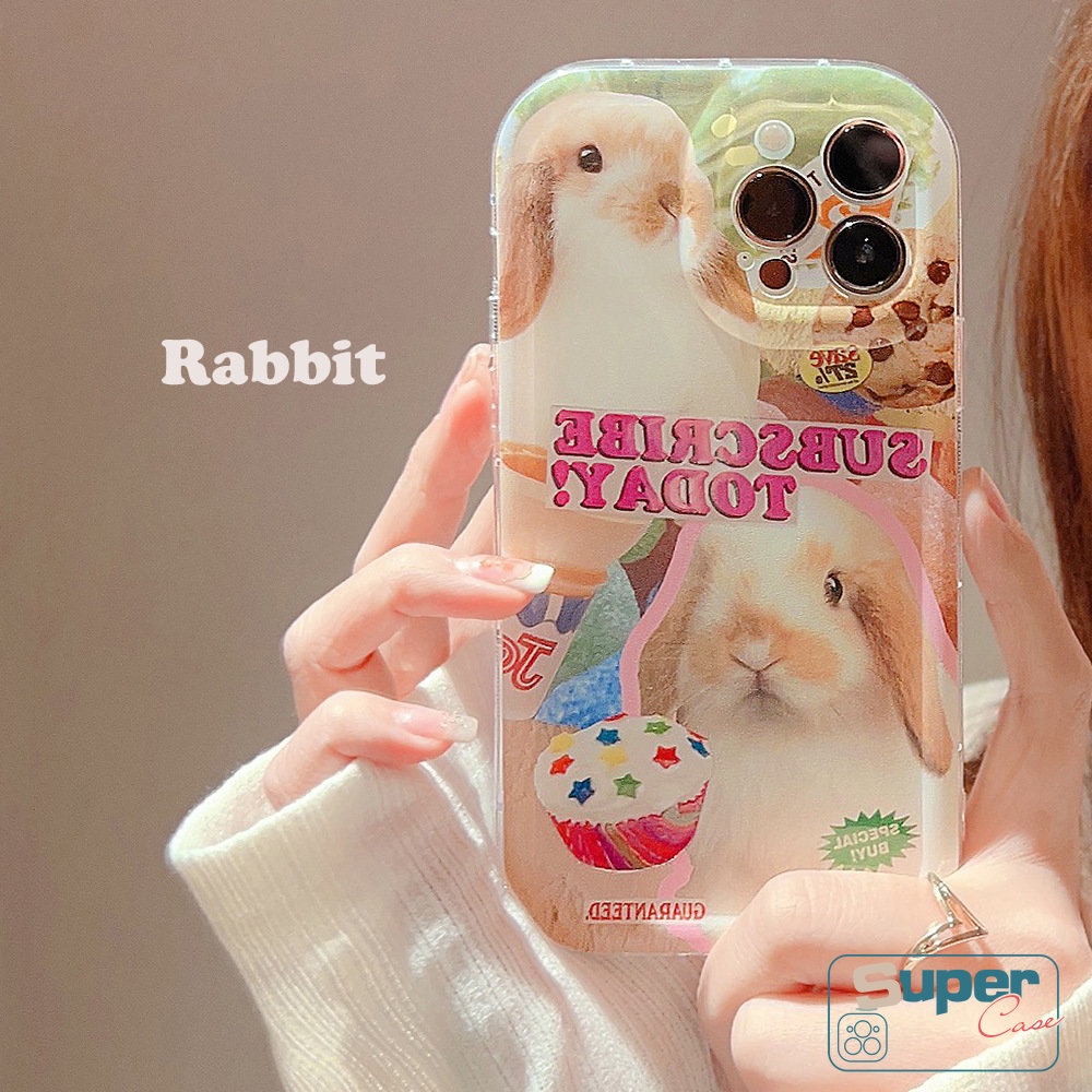 Shockproof Airbag Case Kompatibel Untuk IPhone 7Plus 8Plus X XR 11 13 12 14 Pro Max 6 6s 8 7 Plus XS Max SE 2020 Ins Kue Panas Cookie Kartun Kelinci Yang Indah Lembut TPU Phone Cover