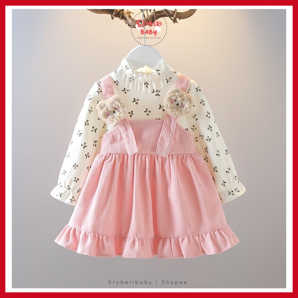 PUNCAK 3.3 stoberibaby - DRESS BEAR COURDORAY SHN EBV Baju Dress Anak Perempuan Import Dress Bayi Cewek 0-5 Tahun Gaun Bayi