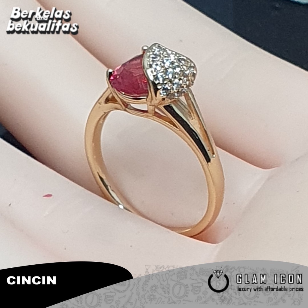 Cincin Wanita Motif lMahkota  Mata Pink C0969 CCG