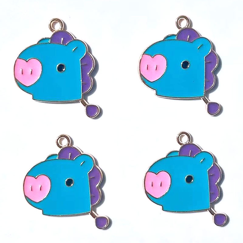 Diy Charm Puppy Sheep Horse Necklace Pendant 4pcs Alloy Menetes Minyak Karakter Kartun Liontin