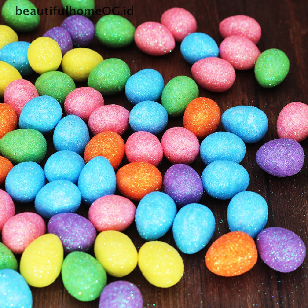 // Beautifulhomeog.id// 80pcs/bag Glitter Telur Paskah Busa Warna-Warni Burung Merpati Telur DIY Craft Hadiah **