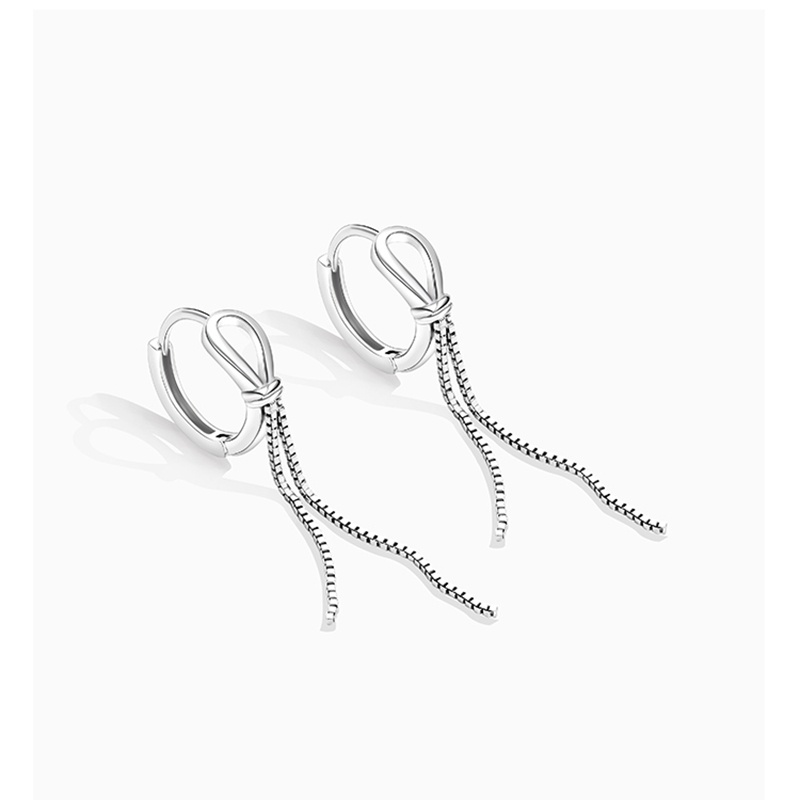 Anting Rumbai Rantai Panjang Warna Silver Fashion Ear Hoop Menjuntai Untuk Wanita Aksesoris Hadiah Pesta Pernikahan