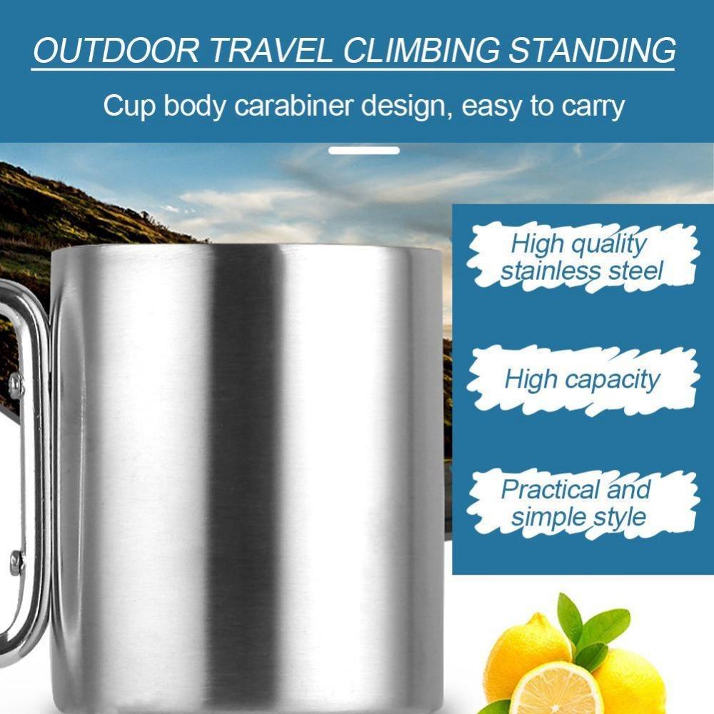 Solighter 330ml Cangkir Stainless Steel Camping Piknik Carabiner Kait Outdoor Cup