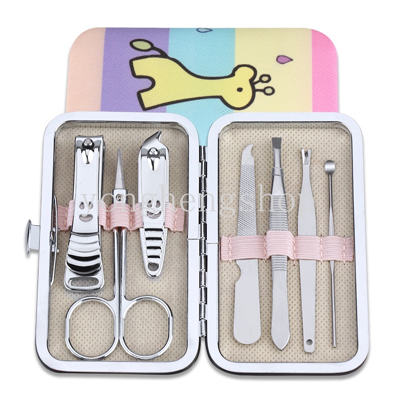 7pcs / Set Gunting Kuku Motif Kartun Bahan Stainless Steel Untuk Manicure Pedicure
