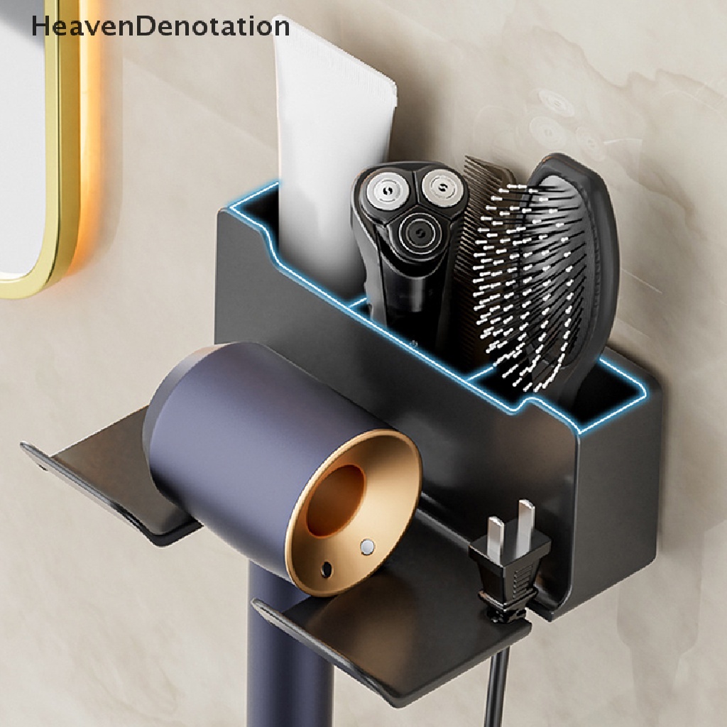 [HeavenDenotation] Tempat Pengering Rambut Tempel Dinding Untuk Rak Kamar Mandi Tanpa Bor stand Pengering Rambut Plastik Bathroom Organizer HDV