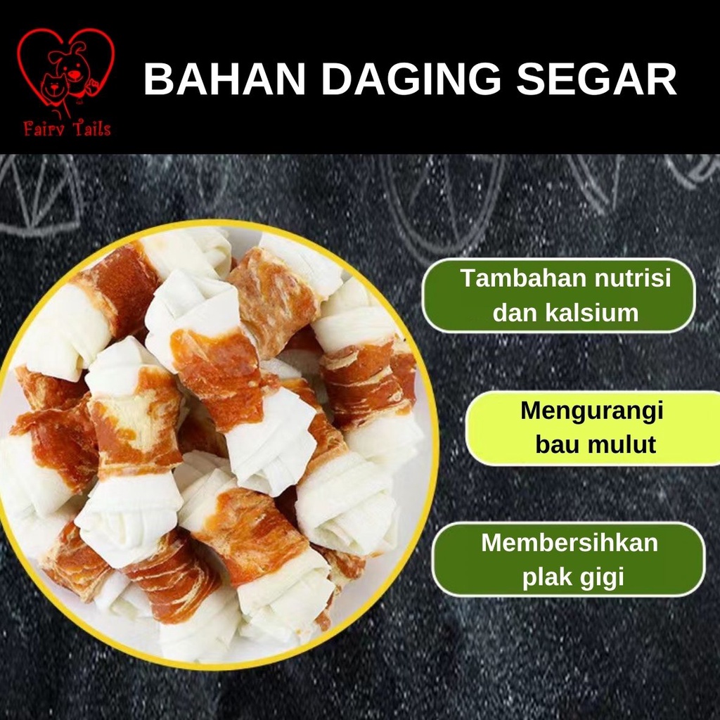 Snack Tulang dan Daging Cemilan Sehat Dental Stick Untuk Gigitan Anabul Anjing / Meat Wrapped Knotted Bone Chicken and Duck Cowhide Healthy Snack Treats