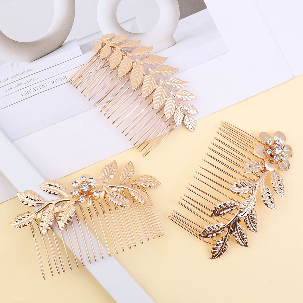 Golden Olive Leaf Insert Comb Wedding Hairstyle Dekorasi Hiasan Kepala Cahaya Mewah High-end Bridal Hair Comb