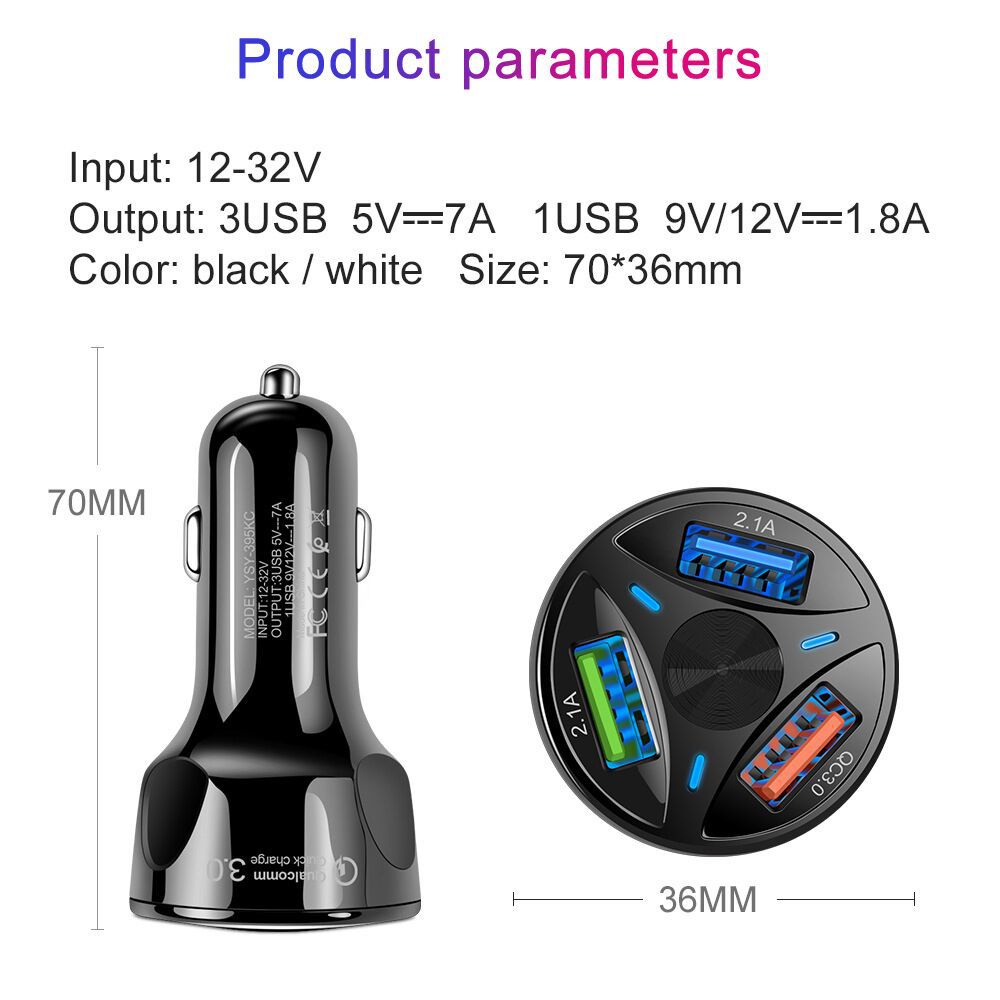 Charger Mobil 7A 3port QC3.0 USB Quick Charger Untuk i-Phone Android Tipe C Handphone Fast Charger Adapter Di Mobil