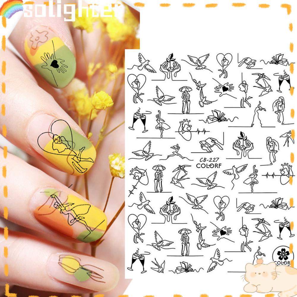 Solighter Stiker Kuku DIY Manicure Line Geometric 3D Black