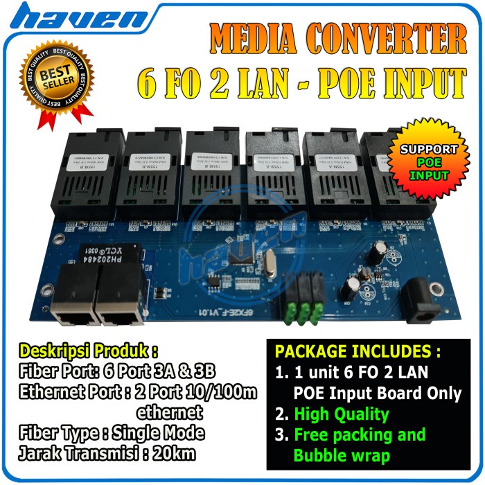 Media Converter 6 Port FO 2 Port LAN POE 10/100 Converter 6 FO 2 LAN