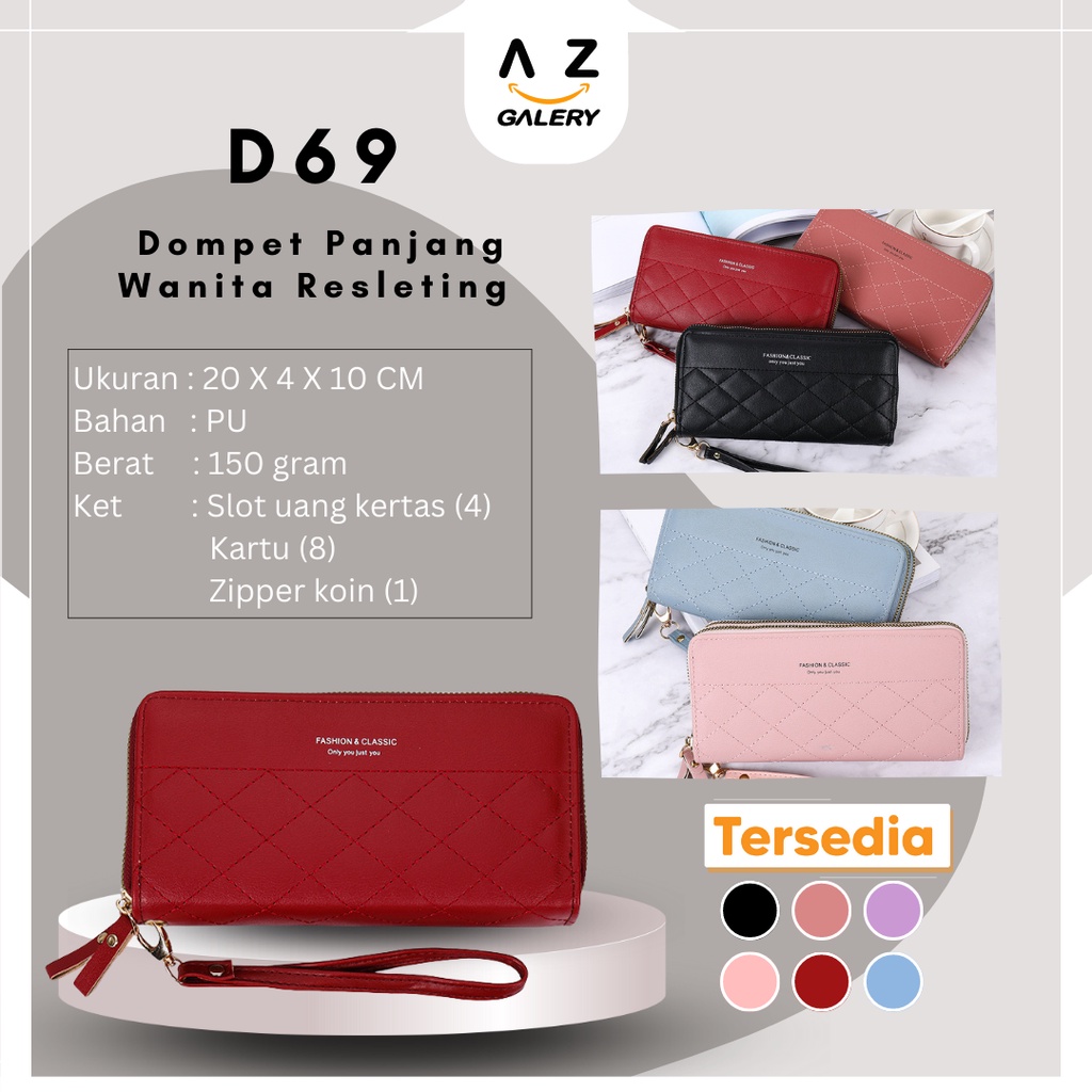 COD Dompet Wanita Resleting Panjang Dempet Wanita Panjang Tali Murah Long Wallet Azalery D69