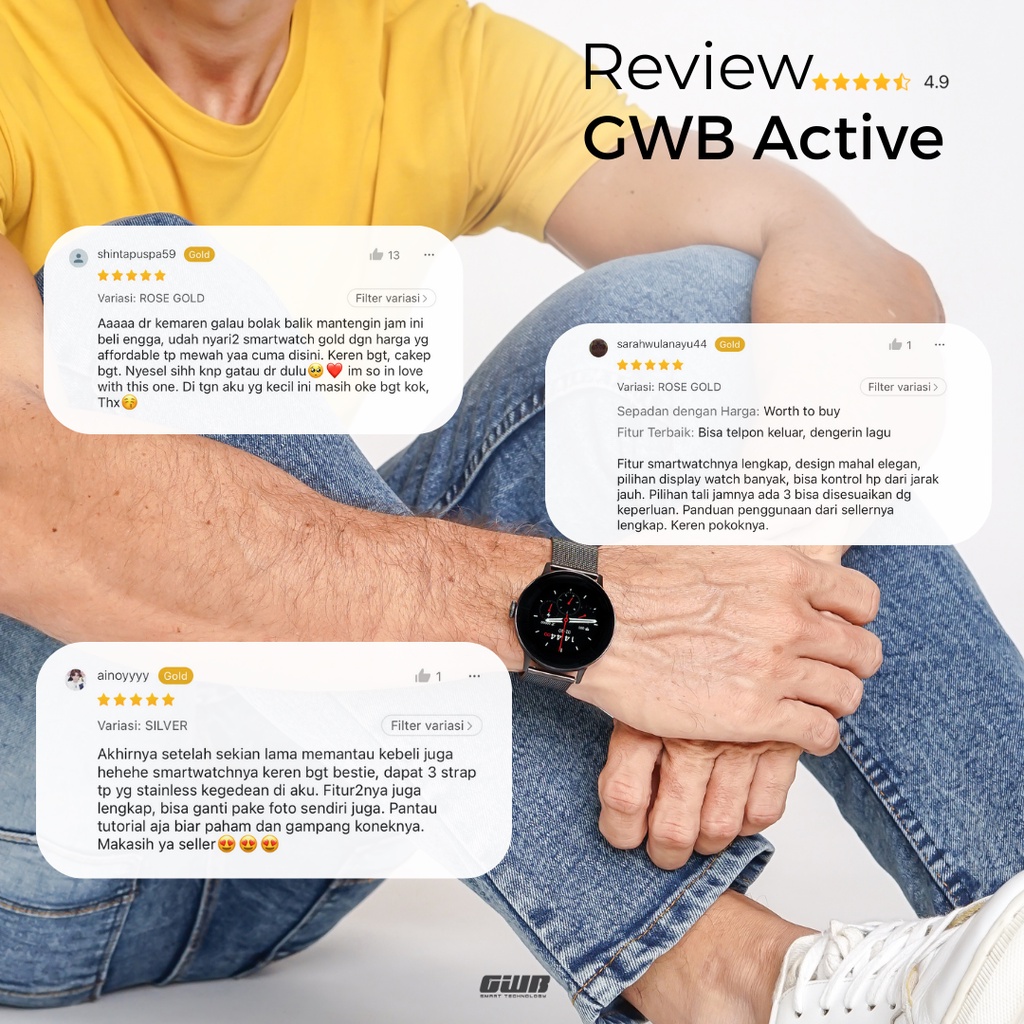 GWB Active Smartwatch Original AMOLED Screen Sports Fitness Menghitung Kalori Bluetooth Call Health Monitoring Bergaransi[FREE 2 STRAP]