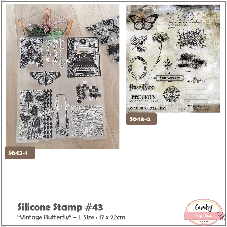 

LovelyCraftStore | S 43 ~ Transparent Silicone rubber Clear Stamp ~ Stempel Silikon Transparan Silicone Stamp Vintage Retro Leaves, Butterfly, Daun, Kupu untuk journal, cards, art craft, scrapbook