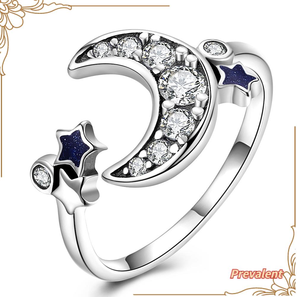 Preva Woman Ring Silver Aksesoris Indah Pernikahan Bulan Bintang Biru